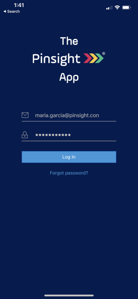 App login screen on mobile