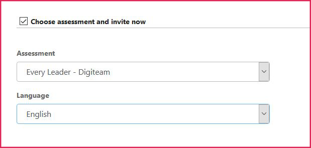 Choose assessment and language drop-downs from invite users screen