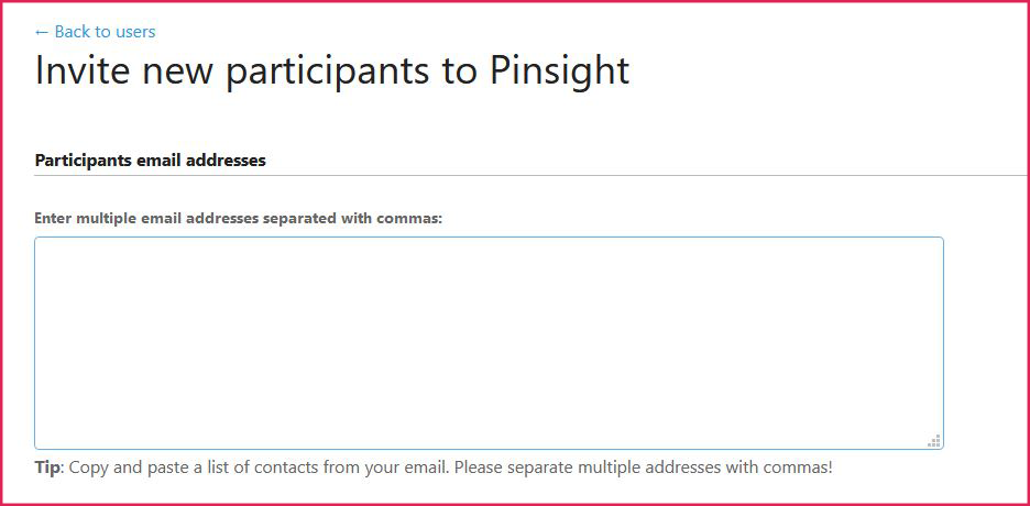Email address input box in the invite users screen